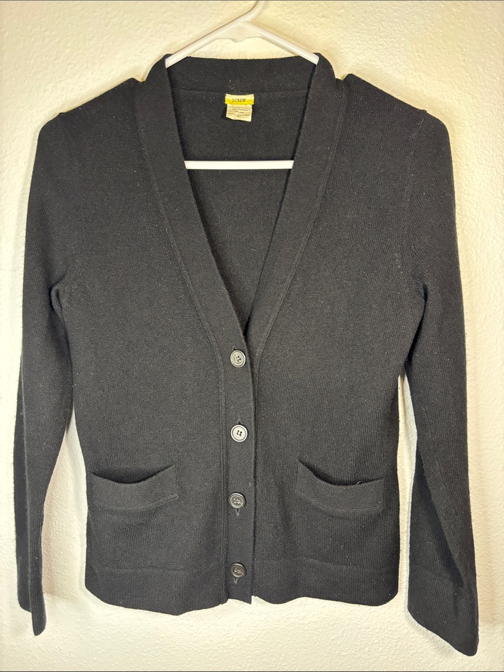 J. Crew 100% Cashmere Black V-Neck Button Cardigan with Pockets